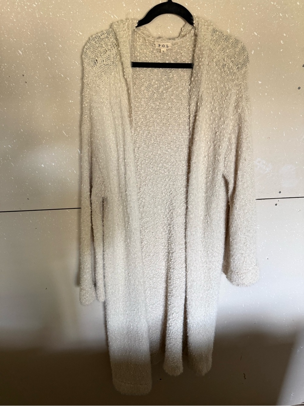 POL Cream Hooded Bouclé Long Cardigan